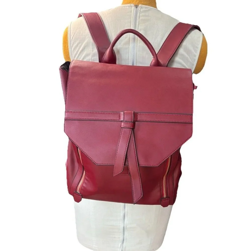 Estarer Vegan Leather Backpack Burgundy Red Fits 15.6